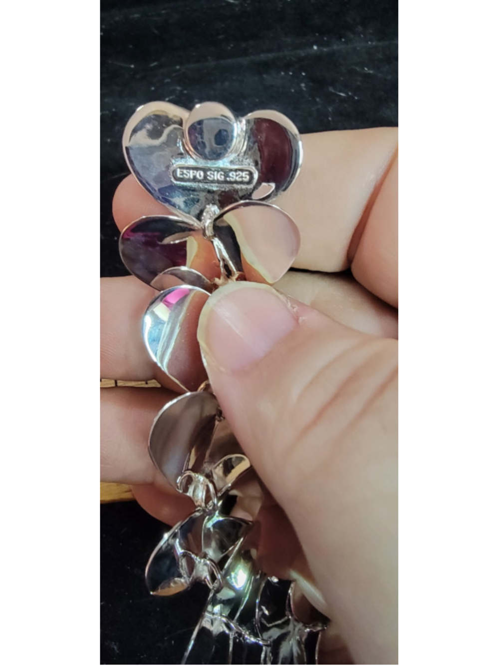 ESPO 925 Sterling Silver Vintage Shiny Heart Disc Link Chain Bracelet 68 - Picture 5 of 8